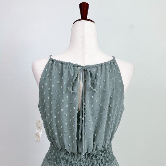 Altar'd State Green Sage Clip Dot Sleeveless Halter Mini Dress NWT - Picture 6 of 9